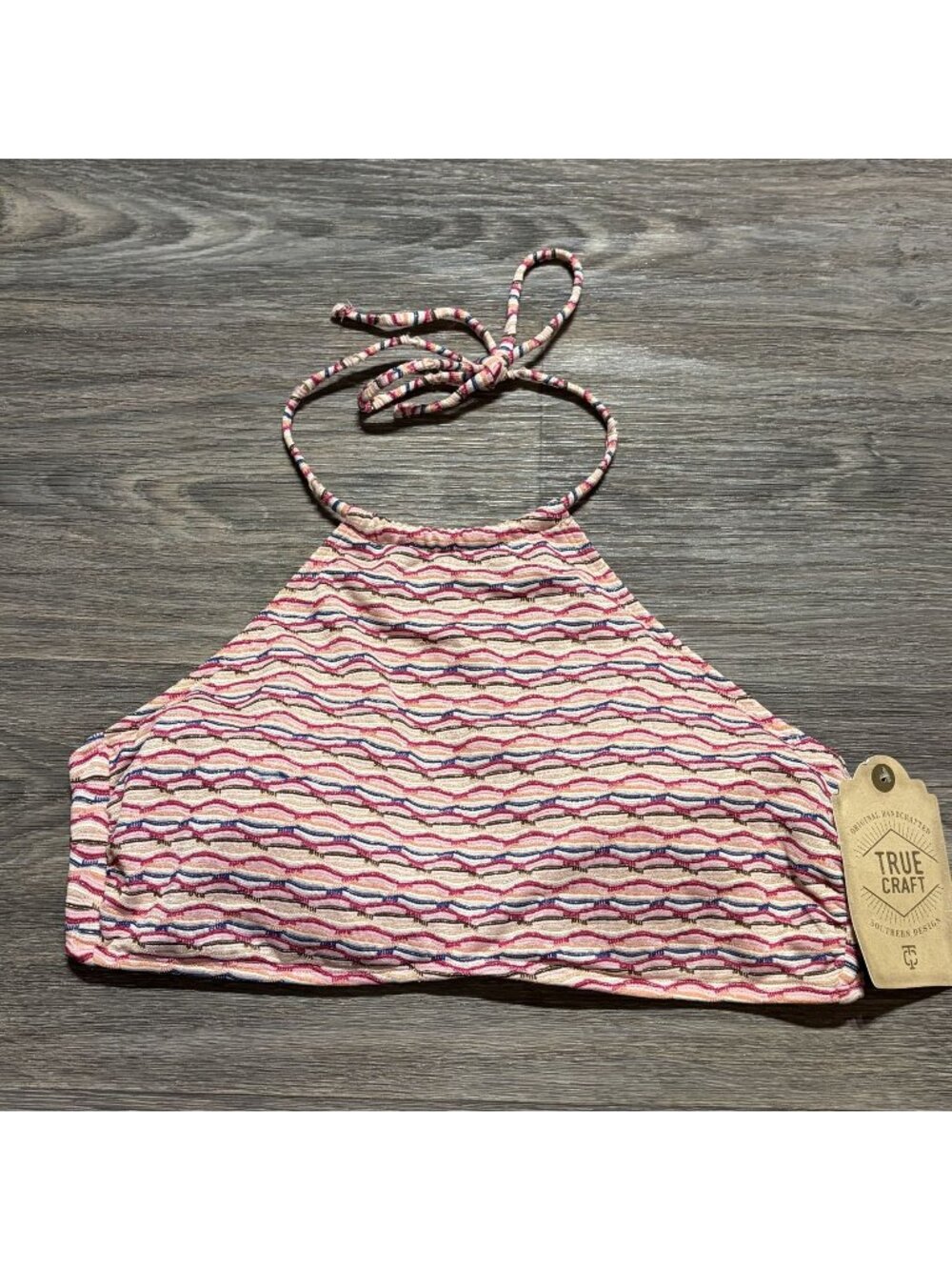 True Craft High Neck Halter Bikini Top XL Swimwear Multicolor Pink NEW Preppy